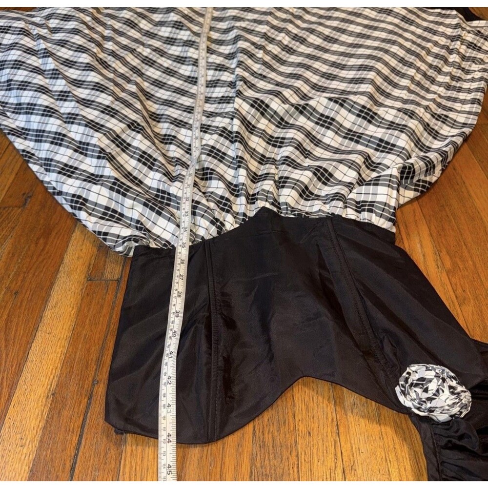 Vtg 80s Gunne Sax Black White Plaid Prom Dress One Shoulder Ruffle Rosette Goth - Picture 7 of 8